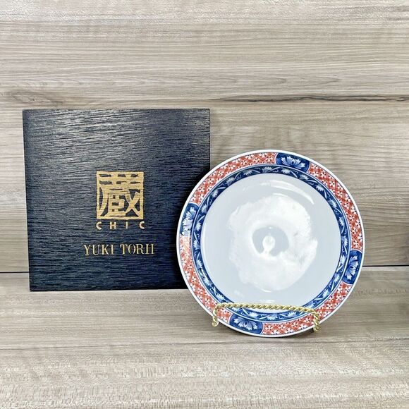 CHIC YUKO TORII Japanese Small Plate Set of 5  Blue and Red/Orange